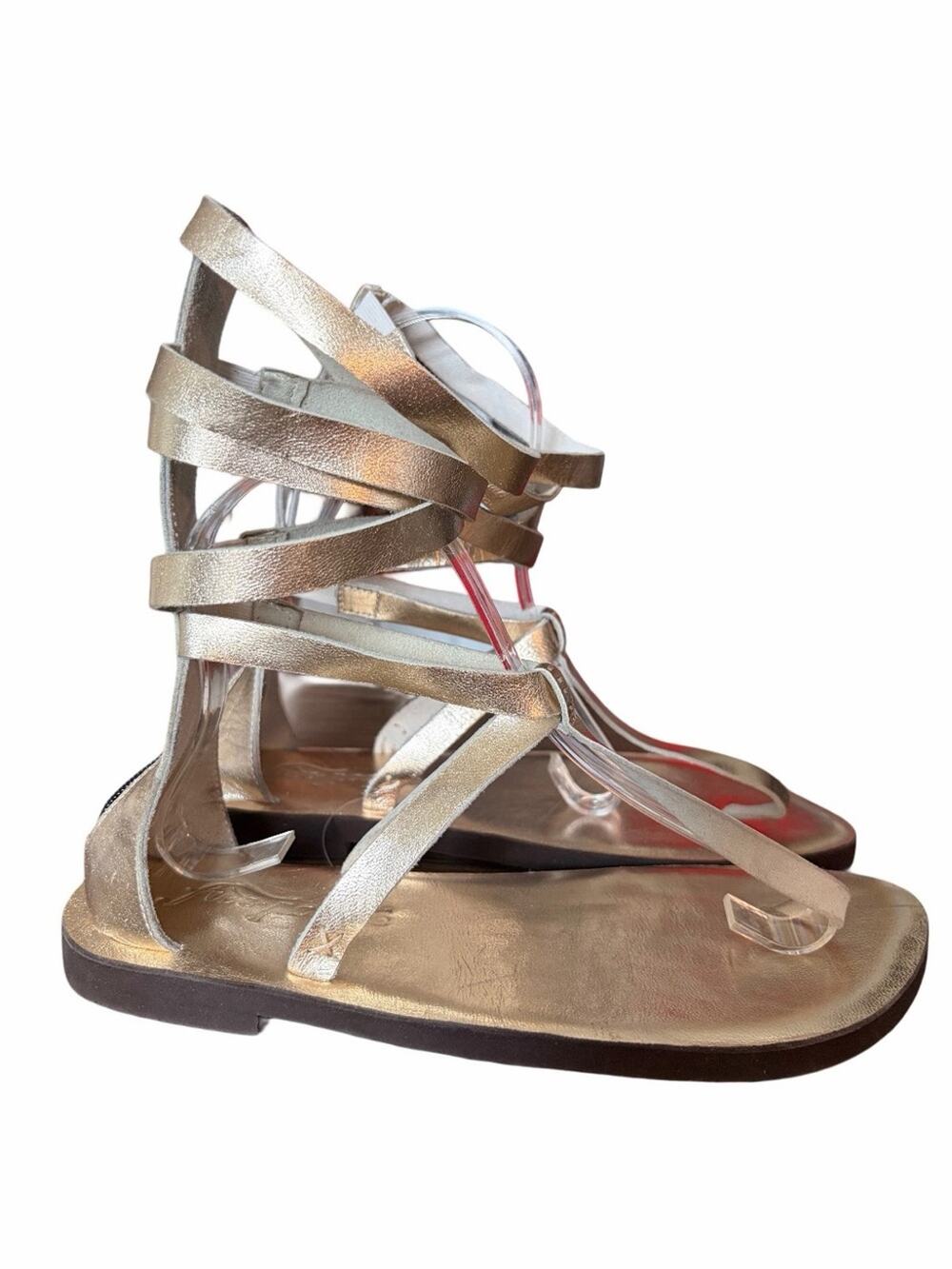 Free People NWOTS Metallic Gold Leather Strappy Gladiator Sandals size 37 US 7